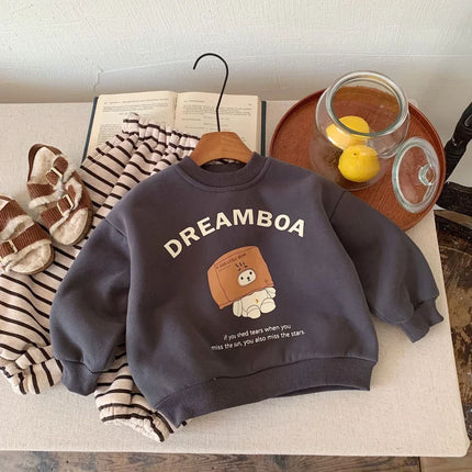 Baby Fashion Cartoon Print Long Sleeve Fleece Sweatshirt Winter Plus Velvet Thick Children Casual Pullover Infant Boy Sweatshirt