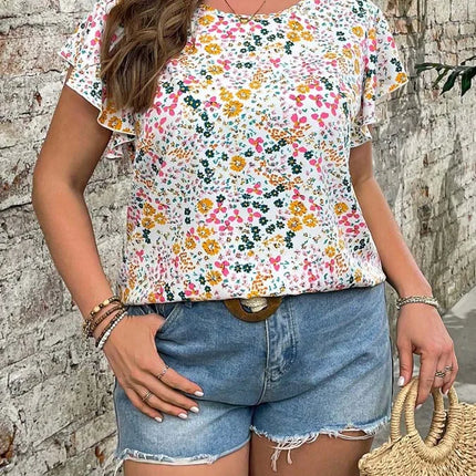 Women's plus-size full-flower print casual commuter shirt top