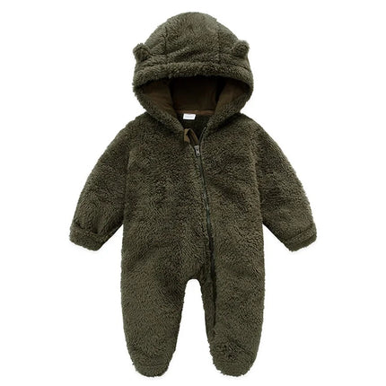 Baby Plush Rompers Autumn Newborn Boys Girls Long Sleeve Hooded Zipper Closure Jumpsuits Winter Warm Toddler Infant Outfits
