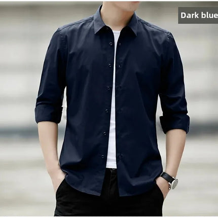 Spring New Men's Classic White Shirt Long Sleeve Plus Size Business Casual Shirt Work Korean Style Slims Smooths Your Silhouette