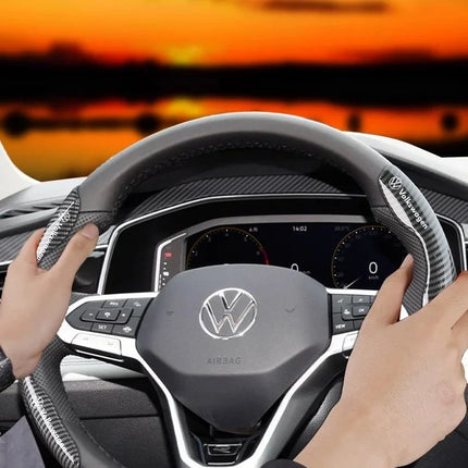 For Volkswagen R Golf GTI Passat Polo ID.3 ID.4 ID.7 Touareg Tiguan Touran Jetta Car Carbon Fiber Non-slip Steering Wheel Cover