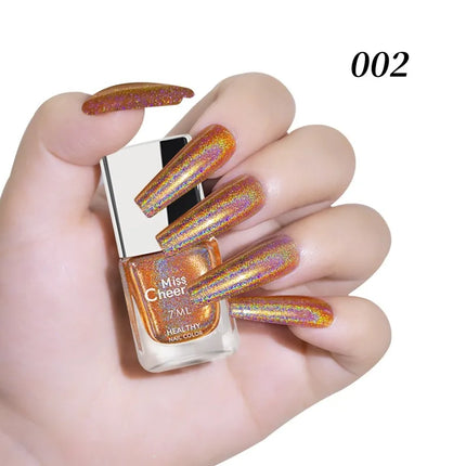 Holographic Nail Polish with Rainbow Glitter - 7ml Laser Chrome Nail Lacquer, Multicolor Shift Effect, 8color DIY Art Nail Salon