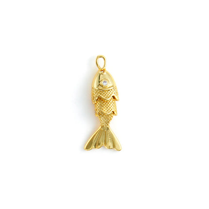 1 Piece Brass Ocean Jewelry Charms 18K Real Gold Plated Fish Animal Movable Clear Cubic Zirconia Pendant For DIY Necklace Making