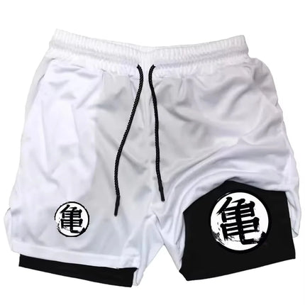 2026 Summer Goku Anime Running Shorts Men Fitness Gym Training 2 in 1 Sports Shorts Quick Dry Workout Jogging Double Deck Shorts