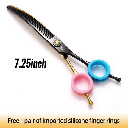 Fenice Grooming Scissors Diamond Screw 7.25 Inch Professional Curved Chunker Scissors Thinner Shears for Pet Groomers Tesoura