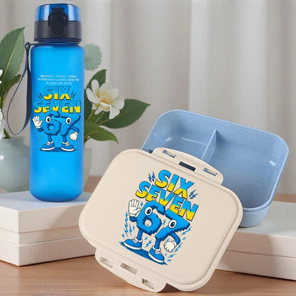 2pcs Steal A Brainrot Bento Lunch Box Water Bottle 67 Six Seven Cartoon Printed Lunch Box Boys School Supplies Children Gifts