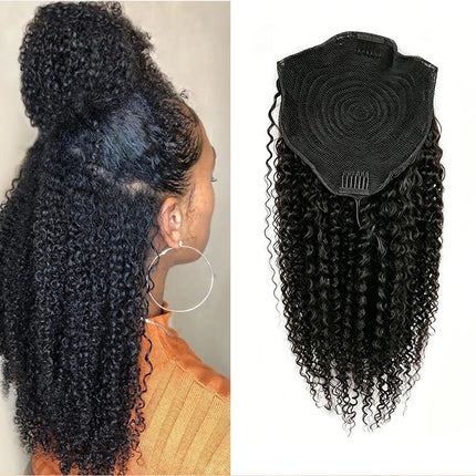 15A Kinky Curly Human Hair Ponytail Extensions 3b 3c Curly Hair Drawstring Ponytail Hair Pieces for Women Raw Pony Tail Natural
