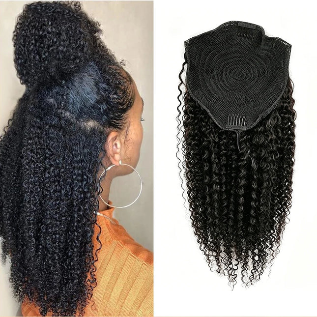 15A Kinky Curly Human Hair Ponytail Extensions 3b 3c Curly Hair Drawstring Ponytail Hair Pieces for Women Raw Pony Tail Natural