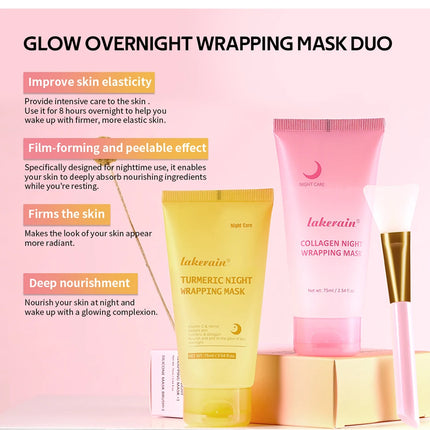 Glow night Wrapping Mask Deep Hydration Care Reduces Sagging&Dullness Even Skin Tone Mask Collagen Turmeric Hydrating Moisturize
