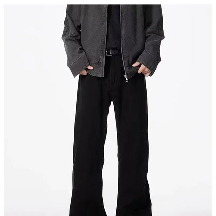 American basic washed black micro flared jeans men's stretch straight leg solid color slim fit straight leg versatile pants