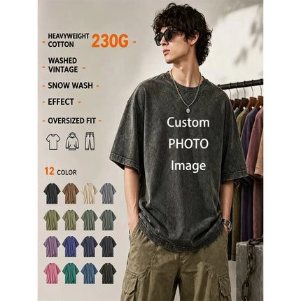 Custom Cotton Knit T-Shirt Breathable Short Sleeve Printed Tee Personalized Logo For Couple Family Group Oversized Unisex