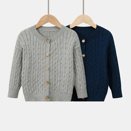 England Style Kids Knitted Sweater Twisted Button Cardigans Full Sleeve O Neck Boys Girls Cotton Jumper Children's Jacket Coat