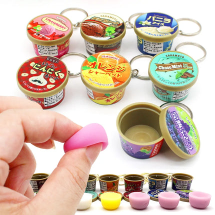 Funny Japanese Miniature Keychain Ice Cream Cone Slow Rebound Pinch Pendant Creative Food Play Flavors Pudding Key Ring Chain