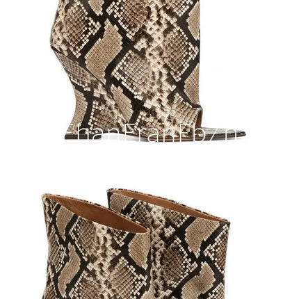 SoleLadies' Spring/Summer New Fish Mouth Slope High Heel Short Boots with Pointed Toe Exposed Cool Boots, Mid Top Boots