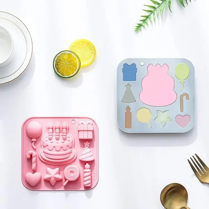 Diy Birthday Cake Silicone Mold Gift Box Balloon Birthday Themed Baking Moulds for Chocolate Cake Dessert Candy Cake Decoration