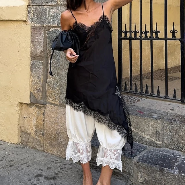 Women Cottagecore Satin Lace Trim Patchwork Cami Tops y2k Girl Silk Irregular Hem Camisole Midi Shirt Going Out Party Tanks Tops
