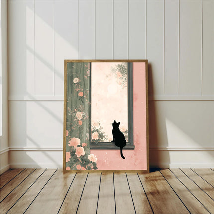 Japandi Black Cat Poster Minimalist Asian Cat Prints Canvas Painting Minimalist Japanese Wall Art Pictures Home Room Decoration