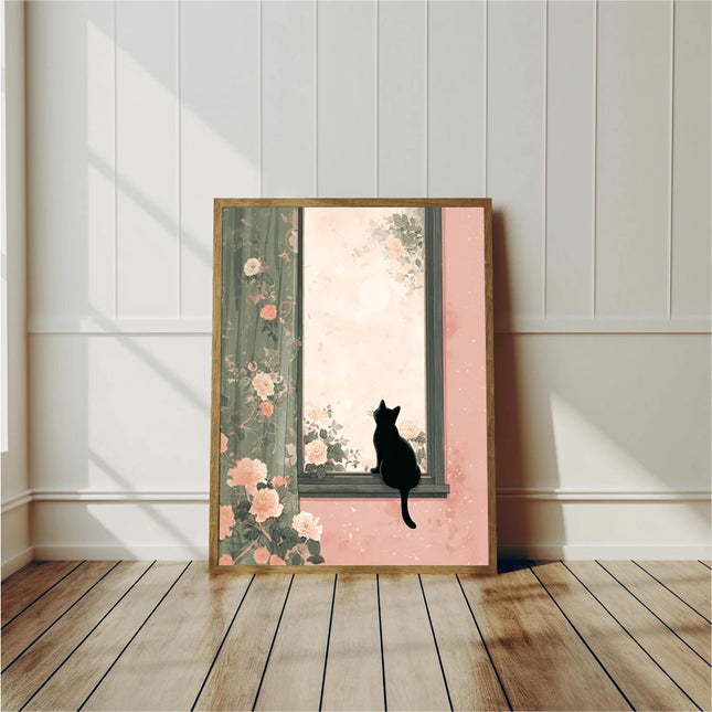 Japandi Black Cat Poster Minimalist Asian Cat Prints Canvas Painting Minimalist Japanese Wall Art Pictures Home Room Decoration