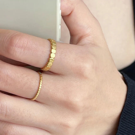 2/4mm Tiny Thick Selection Gold Color Beaded Stainless Steel Rings for Women Retro Statement Plain Band Knuckle Stacking Jewelry