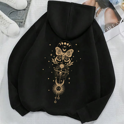 Creative Pattern Retro Butterfly Print 2025 Autumn/winter Women's Hoodie Top Long Sleeved Casual Women's Sweatshirt Clothing