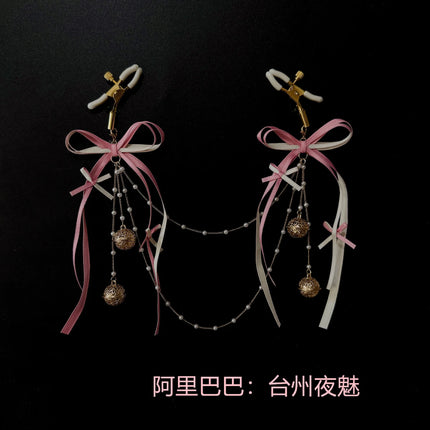 Ribbon Bow Nipple Clamps Bell Reast Punishment SM Training Erotic Collar and Chain Nipple Restraints Adult Game Flirting Sex Toy