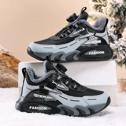 Children Sports Shoes New Rotating Buckle Winter Plush Warm Walking Shoes Boys Non Slip Lightweight Outdoor Running Tennis Shoes