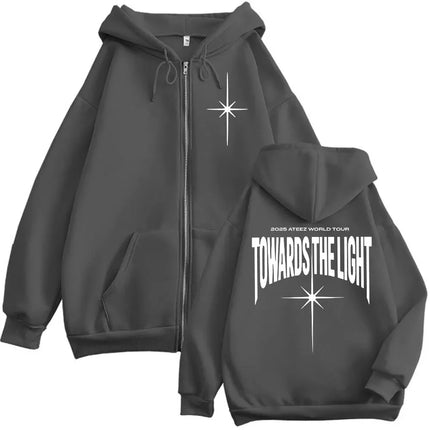2025 ATEEZ World Tour Towards The Light Zipper Hoodie Fashion Hip Hop Zip Up Sweatshirts Men Women Casual Oversized Pullovers