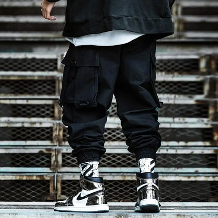 Functional Large Pocket Cargo Pants Men Harajuku Loose Hip Hop Trendy Elastic Ankle Casual Trousers Modern Streetwear
