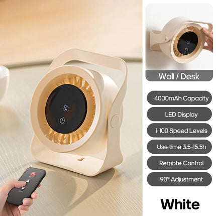 Newest Portable 4000mAh Rechargeable Table Fan Angle Adjustable Wall Fan Remote Control Touch Screen Mini High-speed Cooling Fan