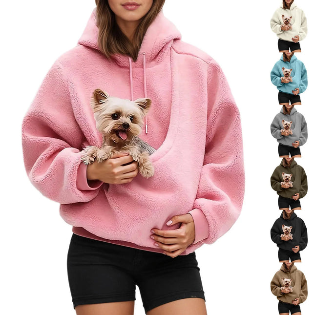 Solid color Women's Kangaroo Hoodie Blackley Sweatshirt with Pet Pocket Cat Carrier Comfortable Unisex Hooded Sweatshirt