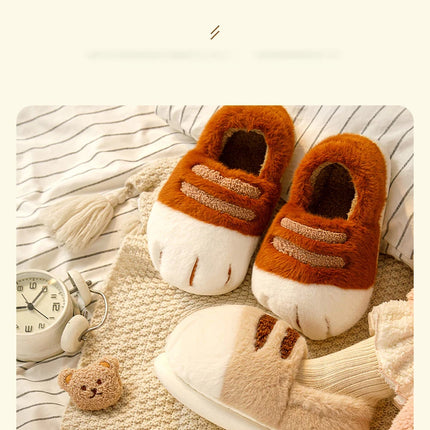 Winter Couple Cat Paw Slippers, Plush Fleece Lined Thick Thermal Home Shoes, Non-Slip Indoor/Outdoor Unisex Anti-Cold House Slid