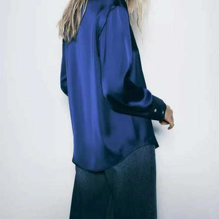Classic Silk Satin Feel Shirt New Spring Collection Long Sleeve Polyester Fabric Women's Premium Fashion Regular Length
