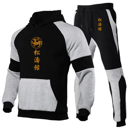 2025 Spring And Autumn Men's Shotokan Karate Logo Print Patchwork Hooded Hoodies+Leisure Sweatpants Sports Comfortable Sets