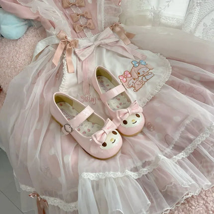 Sanrio Melody Lolita Princess Shoes Pink Kawaii Cartoon Anime Style Decoration Flat Shoes Girl Lolita Round Head Princess Shoes