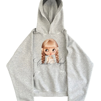 Coraline Graphic Print Grey Zip Up Hoodie Star Pattern Hand Painted Oversized Soft Streetwear Y2K Retro for Women Daily Wear