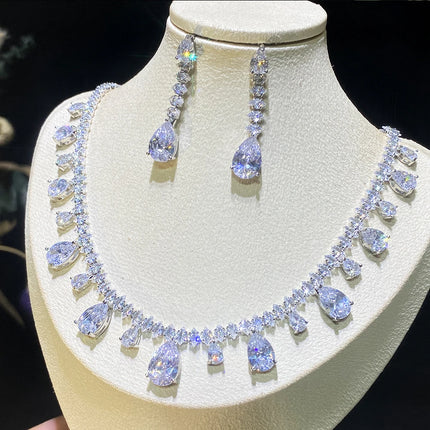 ASNORA-White Cubic Zirconia Necklace and Earrings for Women, Elegant, Party Jewelry, Bride, Wedding, Bridesmaid Gifts, 2Pcs