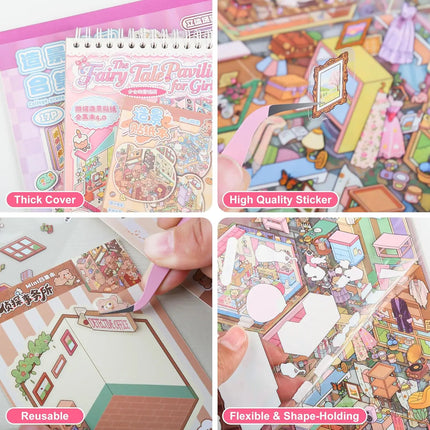Pocket DIY 3D Sticker Scene Collection Book DIY 3D House Stickers Therapy Cute Cartoon Mini Stickers Scenes for Relief Stress