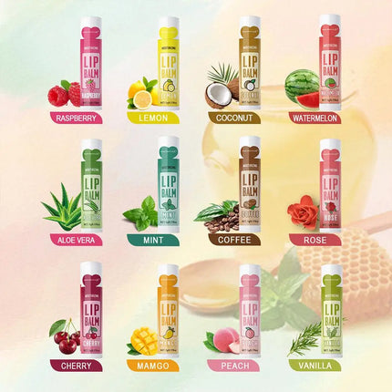 Moisturizing Lip Balm Set 36PCS, 12 Flavored Natural Lip Balms For Gifts Party Favors Bulk Fruit Lip Balms Dry Cracked Lip Care