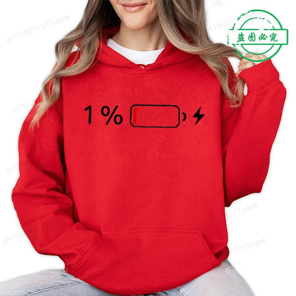 1% Battery Design Zip Up Sweatshirts Low Battery Print Women Fleece Hoodies Tops Fashion Zipper Hoodies Unisex Men Jackets Coats