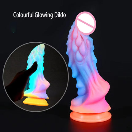 New Luminous Dildos Colourful Glowing Huge Penis G-spot Anal Butt Plug Women Toys Shaped Dragon Monster Dildo with Suction Cup - DILDO