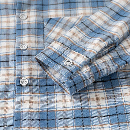 Spring Autumn Kids Plaid Long Sleeve Shirt Korean Style Boys Girls Loose Oversized Top Light Outerwear Casual Children Blouse