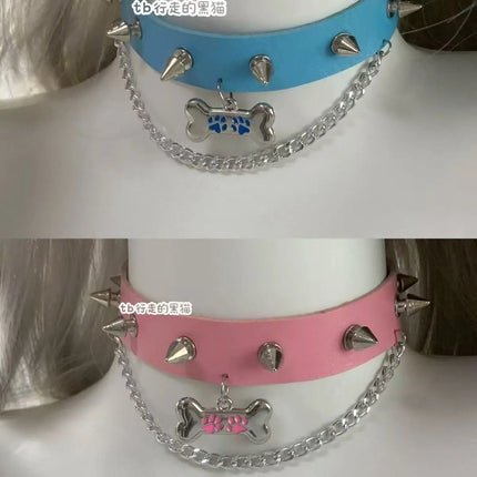 Dopamine Subculture Y2K Girls Dark Punk Japanese style rivet puppy Small pill Star pendant Cute black blue pink choker necklace