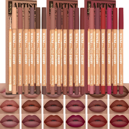 [Velvet Matte Lip Liner] 6pcs Long-Lasting Velvet Matte Lip Liner Pencils Set | Non-Drying & Perfect for Lining & Filling Lips