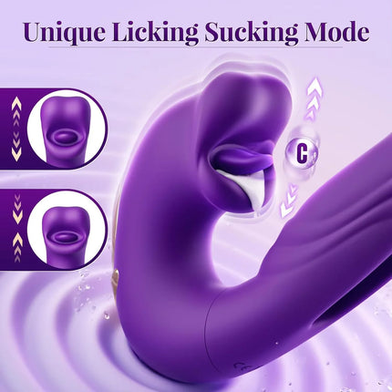 3in1 Dual Stimulator Vibrator for Women G Spot Clitoral Soft Finger Flapping Masturbation Dildo with Tongue Licking Stick