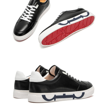 Men Casual Shoes Luxury Brand Leather Flat Shoes Black White Flat Breathable Massage Comfortable Casual Sneakers
