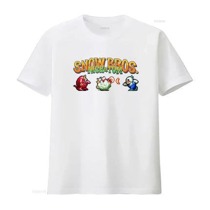 Snow Bros Retro Arcade 80s Game 8Bit Pixel Art T Shirt for Vintage Video Design Cool  vintage Washed Stretched Soft homme