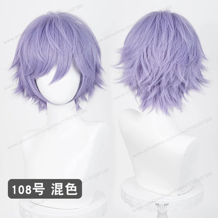 Anime Upgraded 32cm Short Flipped Ends Cosplay Wig Green Blue Purple Pink Man Women Heat Resistant Synthetic Hair