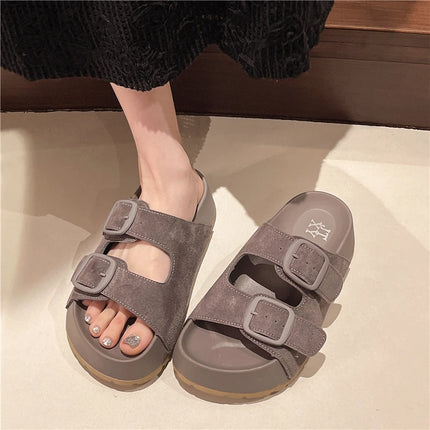 Smile Women Slippers Summer Casual Women Shoes Retro Trend With Buckle Slippers Comfortable Beach Slippers Round-headed Slippers