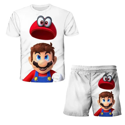 2026 Super Mario Boys 3D T-shirt Set Boys and Girls Cute Summer Top + Shorts Children's Short-Sleeve Birthday Gift Boys Clothes