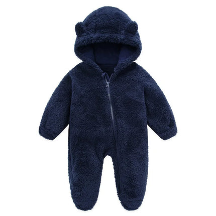 Baby Plush Rompers Autumn Newborn Boys Girls Long Sleeve Hooded Zipper Closure Jumpsuits Winter Warm Toddler Infant Outfits